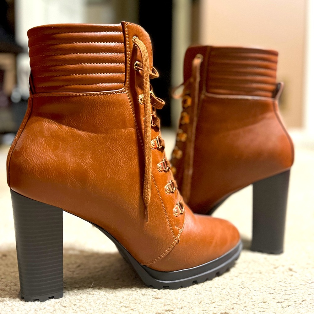 Shoedazzle Brown Leather Boot Heels